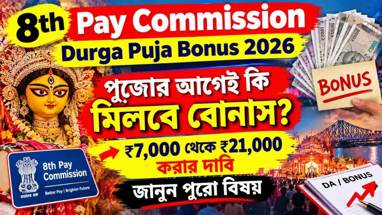 8th Pay Commission Durga Puja Bonus 2026: পুজোর আগেই কি মিলবে বোনাস? ₹৭,০০০ থেকে ₹২১,০০০ করার দাবি, জানুন পুরো বিষয়