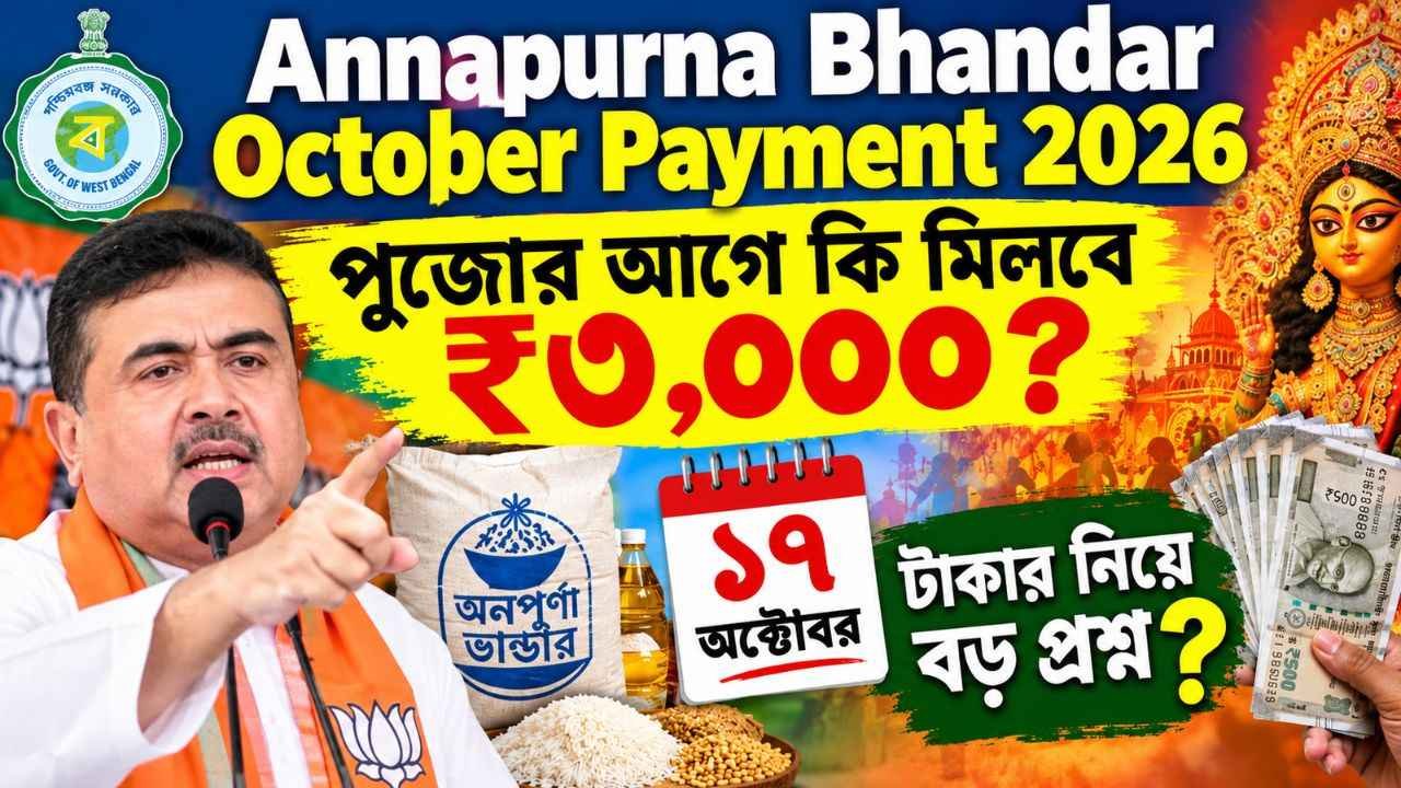 Annapurna Bhandar October Payment 2026: পুজোর আগে কি মিলবে ₹৩,০০০? ১৭ অক্টোবরের টাকা নিয়ে বড় প্রশ্ন