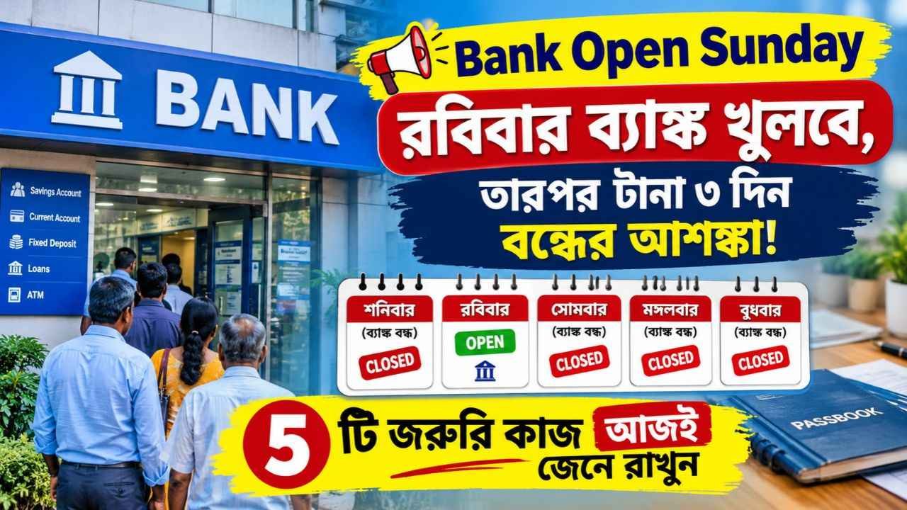 Bank Open Sunday: রবিবার ব্যাঙ্ক খুলবে, তারপর টানা ৩ দিন বন্ধের আশঙ্কা! ৫টি জরুরি কাজ আজই জেনে রাখুন