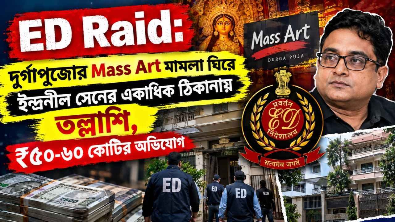 ED Raid: দুর্গাপুজোর Mass Art মামলা ঘিরে ইন্দ্রনীল সেনের একাধিক ঠিকানায় তল্লাশি, ₹৫০-৬০ কোটির অভিযোগ