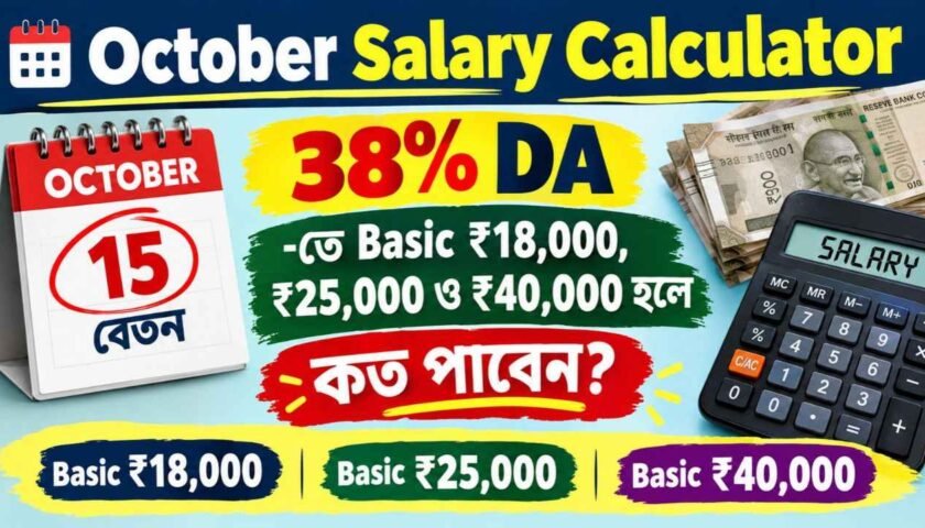 October Salary Calculator: ১৫ অক্টোবর বেতন, ৩৮% DA-তে Basic ₹18,000, ₹25,000 ও ₹40,000 হলে কত পাবেন?