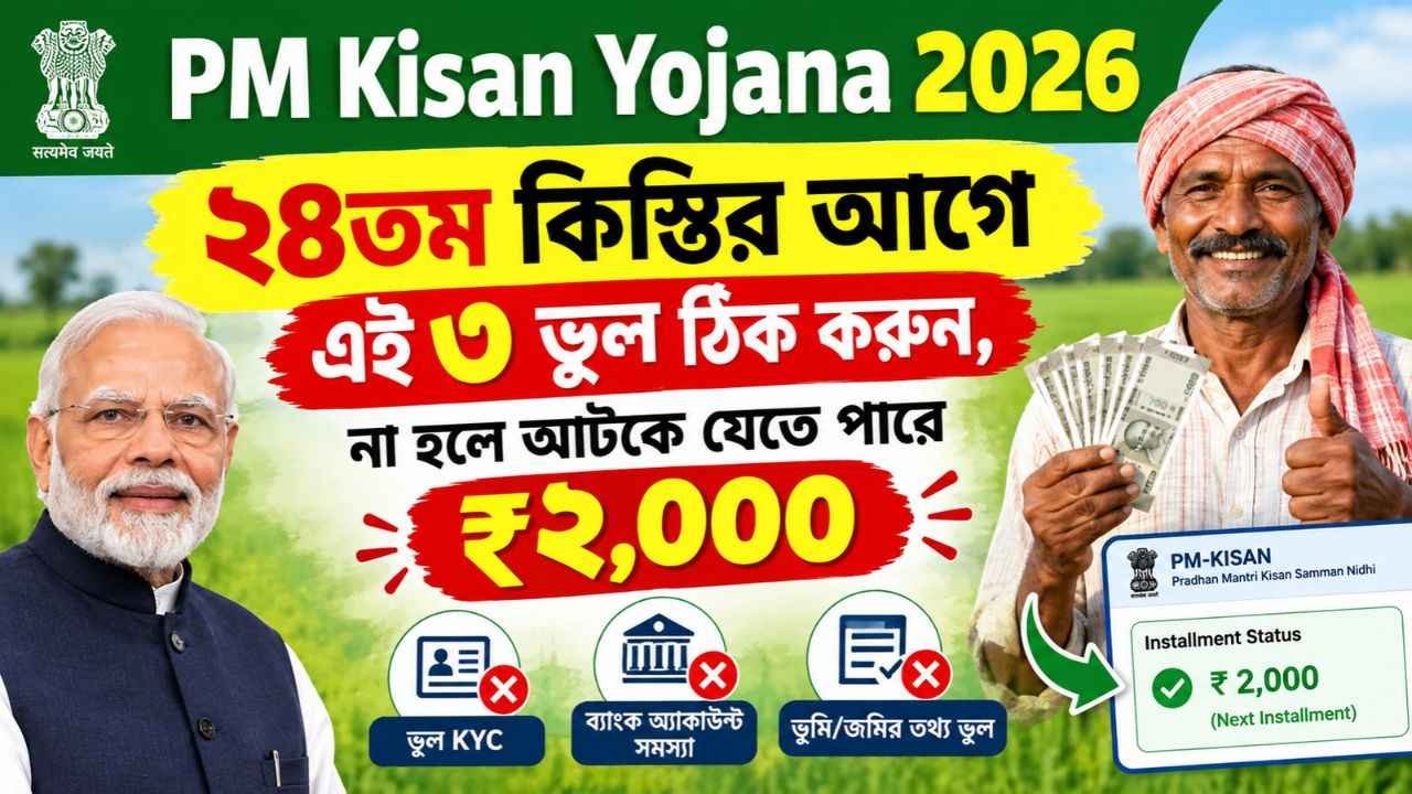 PM Kisan Yojana 2026: ২৪তম কিস্তির আগে এই ৩ ভুল ঠিক করুন, না হলে আটকে যেতে পারে ₹২,০০০