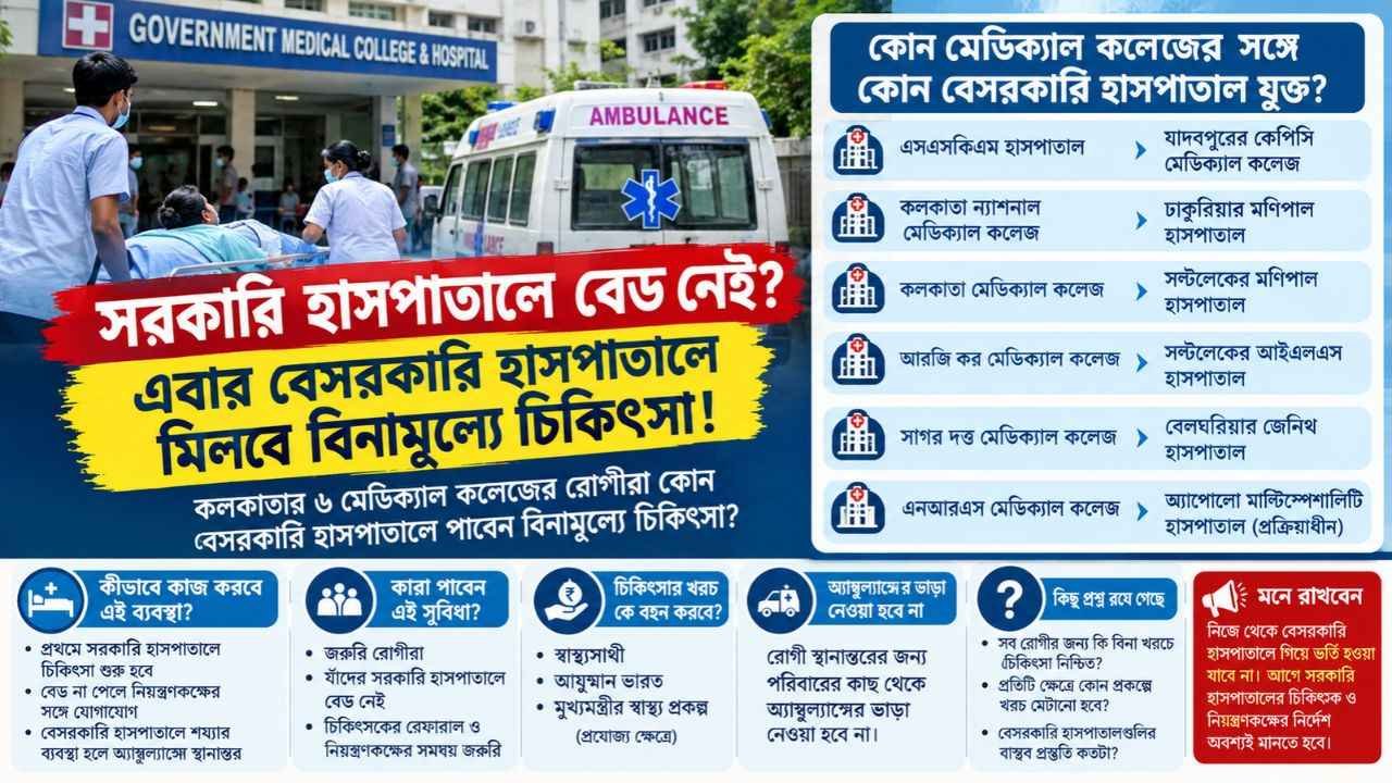 Free Private Hospital Treatment: সরকারি হাসপাতালে বেড না থাকলে কোথায় মিলবে বিনামূল্যে চিকিৎসা?