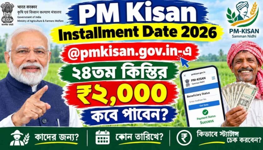 PM Kisan Installment Date 2026: @pmkisan.gov.in-এ ২৪তম কিস্তির ₹২,০০০ কবে পাবেন?