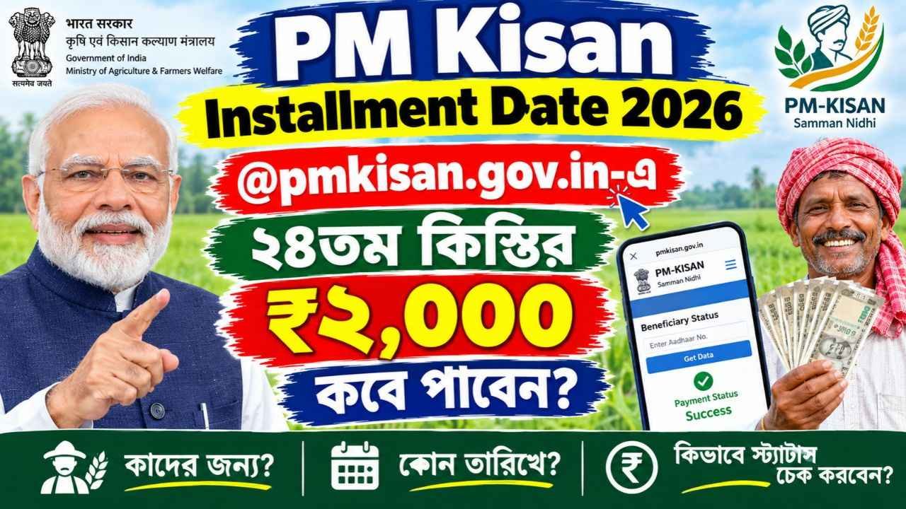 PM Kisan Installment Date 2026: @pmkisan.gov.in-এ ২৪তম কিস্তির ₹২,০০০ কবে পাবেন?